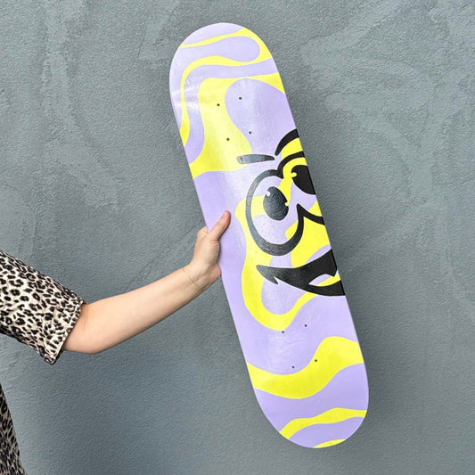 SKATEBOARD CARTOON SMILEY - Hand Painted Skate Deck, wall art or skateboard -  Hun Sauce