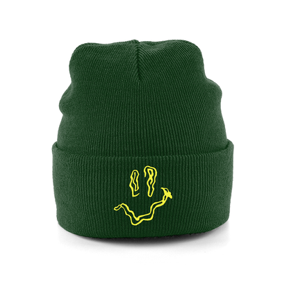 SMILEY Yellow Embroidery Beanie Hat - Hun Sauce - Bottle Green - Glow In The Dark - Smile Rave Hat