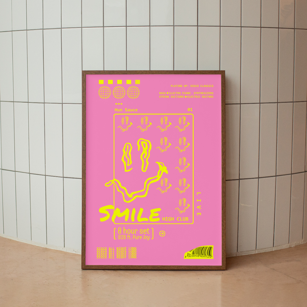 SMILE HIGH CLUB Pink Art Print - Hun Sauce  -  Rave Poster for Home - Dancefloor Inspired Poster in Pink with neon