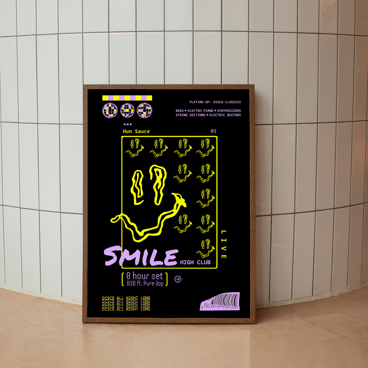 SMILE HIGH CLUB Black Art Print - Hun Sauce - Rave Poster for Home - Dancefloor Inspired Poster in black with neon