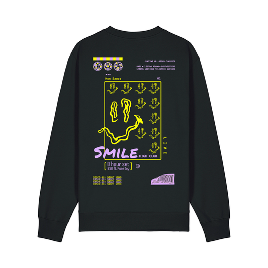 SMILE HIGH CLUB Black Sweatshirt - Hun Sauce black - smiley disco rave dancefloor techno dj