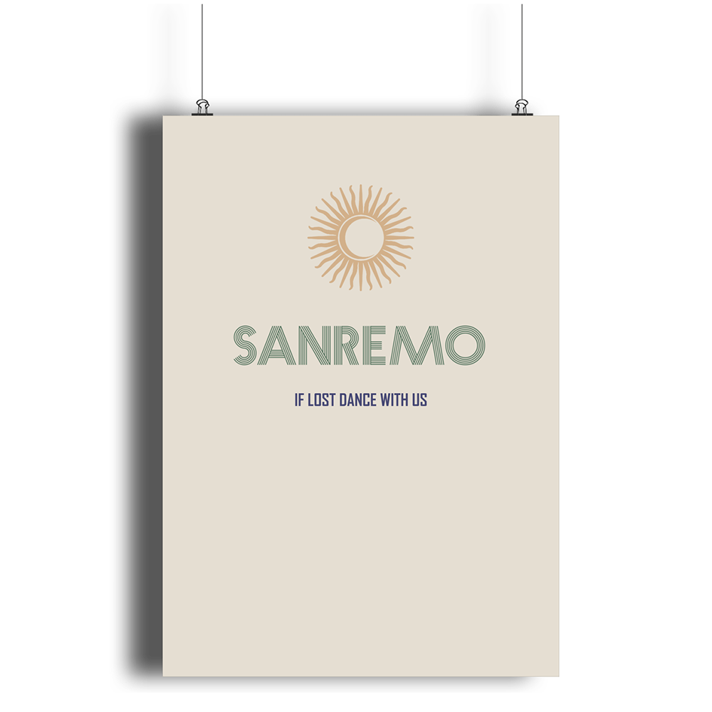 SANREMO Art Print by Hun Sauce. Retro, music inspired poster. Retro Poster for your home. Cream poster with retro type.