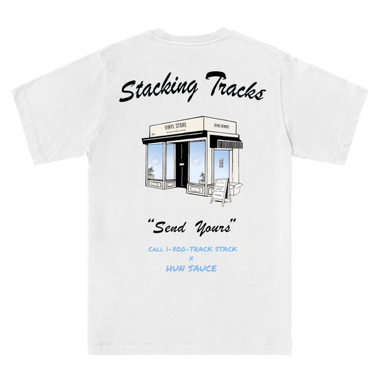 VINYL STORE White T-Shirt, Trackstack x Hun Sauce - Hun Sauce